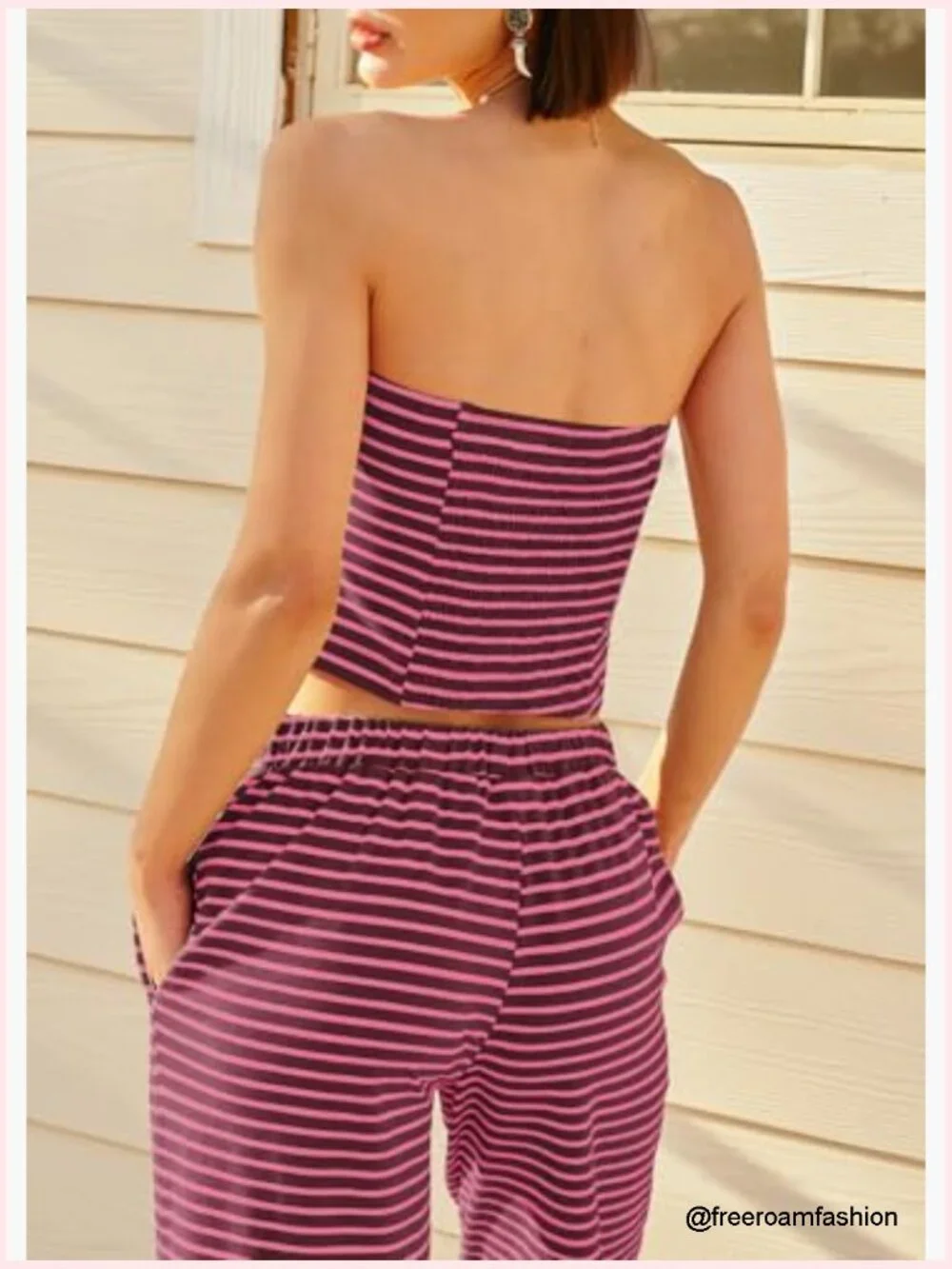 Striped Tube Top and Wide Leg Pants Matching Set Summer Lounge Y2k